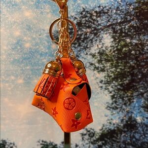 Chic Orange and Gold Bag Charm/ Key Holder Designer Vibe! New